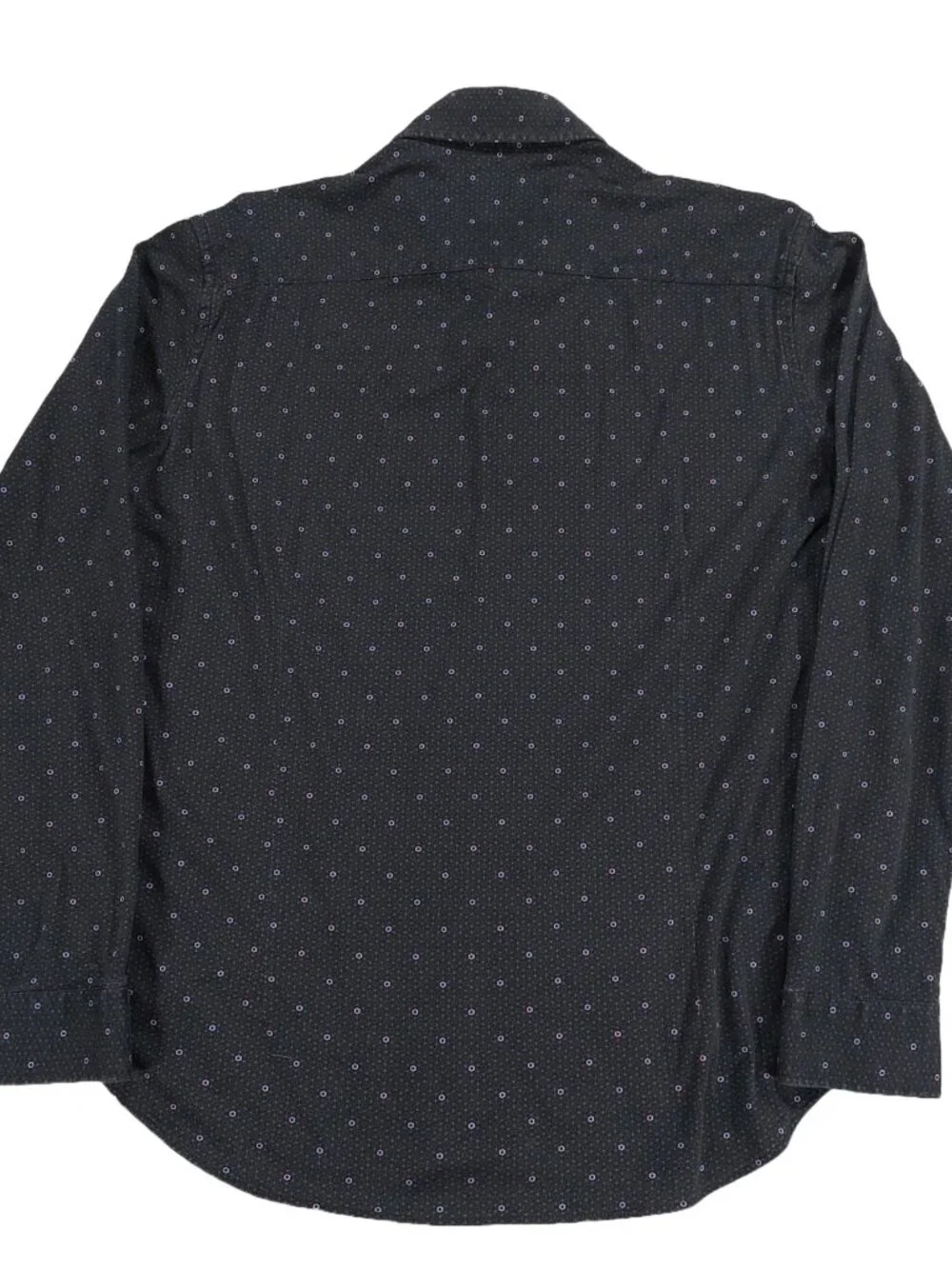 Buttercloth Button Up Shirt, Black Geometric Polka Dot Print, Cotton. Men's Sz M